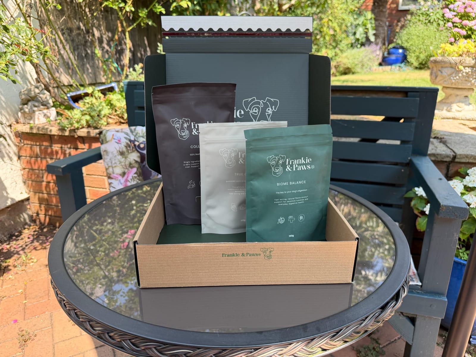 Frankie & Paws Complete Wellness supplements in their gift box