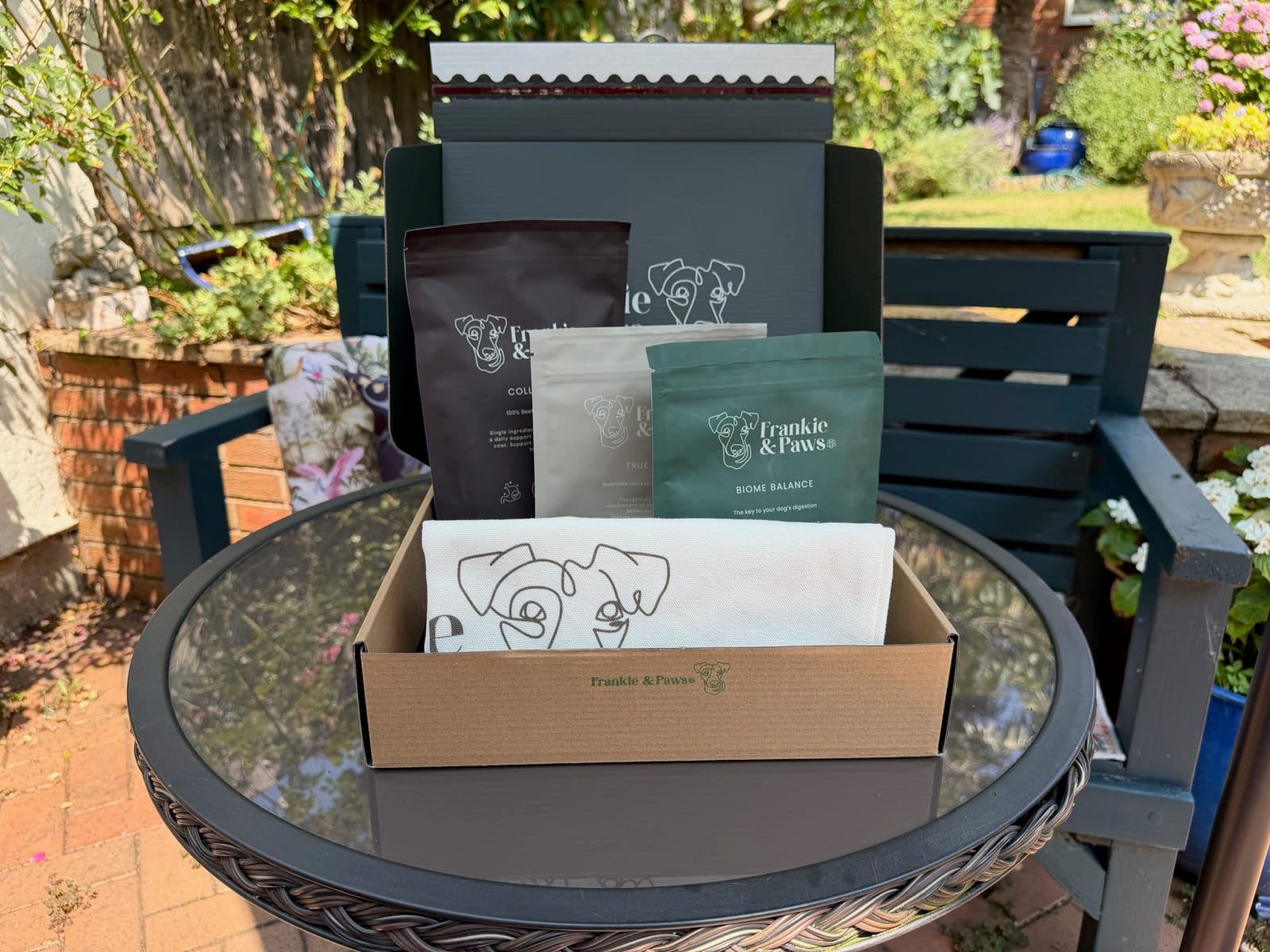 Frankie & Paws Complete Wellness gift box with printed cloth